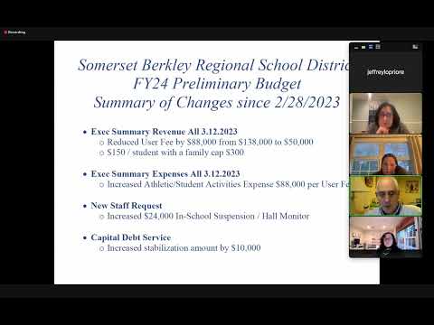 Somerset Berkley Regional High School Virtual School Committee Meeting March 14, 2023