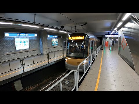 Tram line 4 arrives at De Brouckère, Brussels