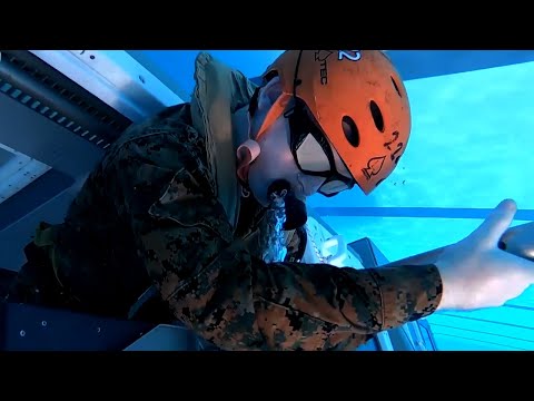 Marines Conduct Underwater Egress Training To Escape From Submerged Helicopter, Camp Hansen, Okinawa