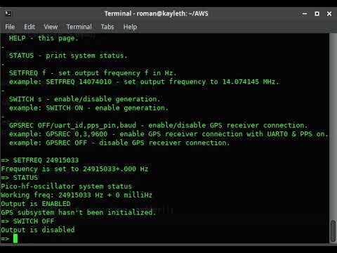 pico-hf-oscillator USB terminal session example.