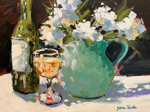Acrylic Painting of White Wine & Flowers with Jane Slivka