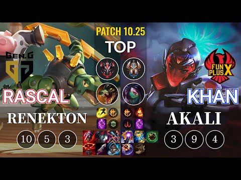 GEN Rascal Renekton vs FPX Khan Akali Top - KR Patch 10.25