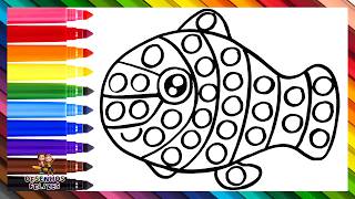 Desenhar e Colorir um Peixe POP IT 🐟🔴🟠🟡🟢🔵🟣🌈 Desenhos Para Crianças