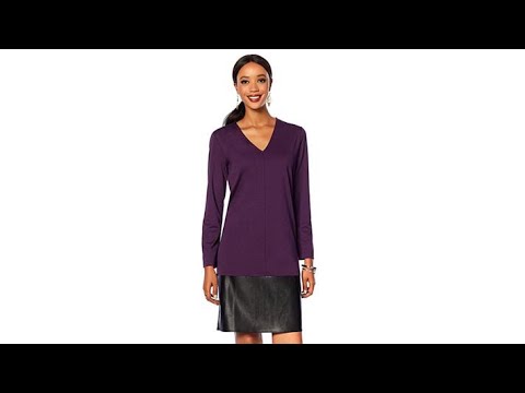 N Natori Double Knit Dress with Faux Leather Trim