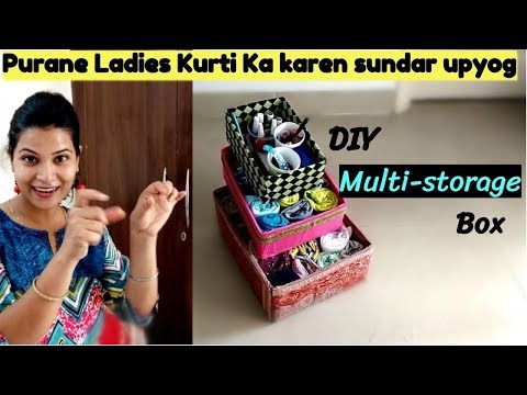 पुराने ladies kurti का करें सुन्दर उपयोग || multi-purpose storage box idea||DIY cupboard organizer Video