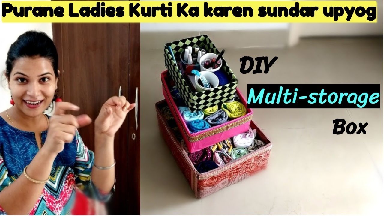 पुराने ladies kurti का करें सुन्दर उपयोग || multi-purpose storage box idea||DIY cupboard organizer