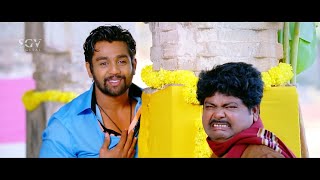 Dhruva Sarja Flats on Radhika Pundit's Beauty | Bahaddur Kannada Movie Comedy Scene | Raju Thalikote