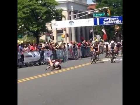 Tour of Somerville cyclist crashes as he crosses the finish line for the win