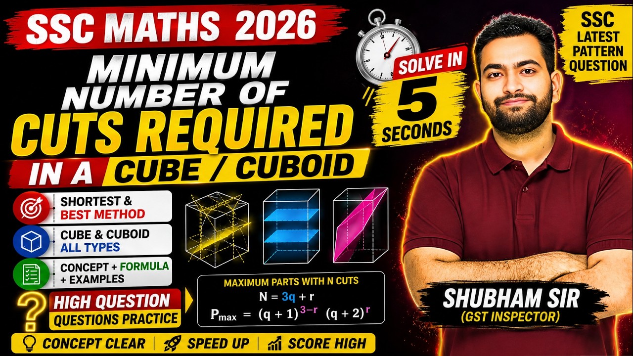 Mensuration| Minimum Cuts के सवालों को 5 सेकंड में हल करें| SSC CGL 2026 Maths| Shubham Sir