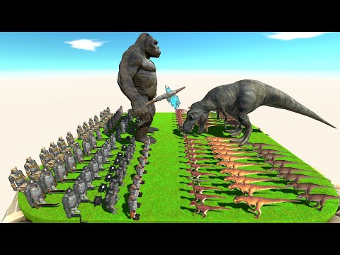 Dinosaur War: Dinosaurs Carnivores and Herbivores VS King Kong Team - Animal Revolt Battle Simulator