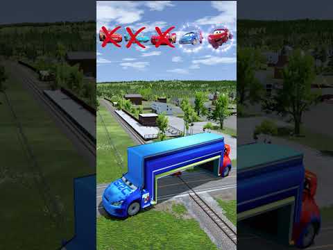 Big and Small McQueen Cars VS Train: Lightning Strikes Back! - BeamNG.drive
