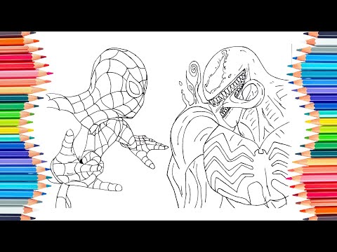 Spider man VS Venom Drawing | Color Pencil | Spiderman Coloring Pages