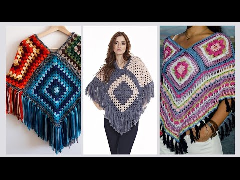 Modern Stylish #crochet Granny square #poncho collection Winter Ponchos for Ladies