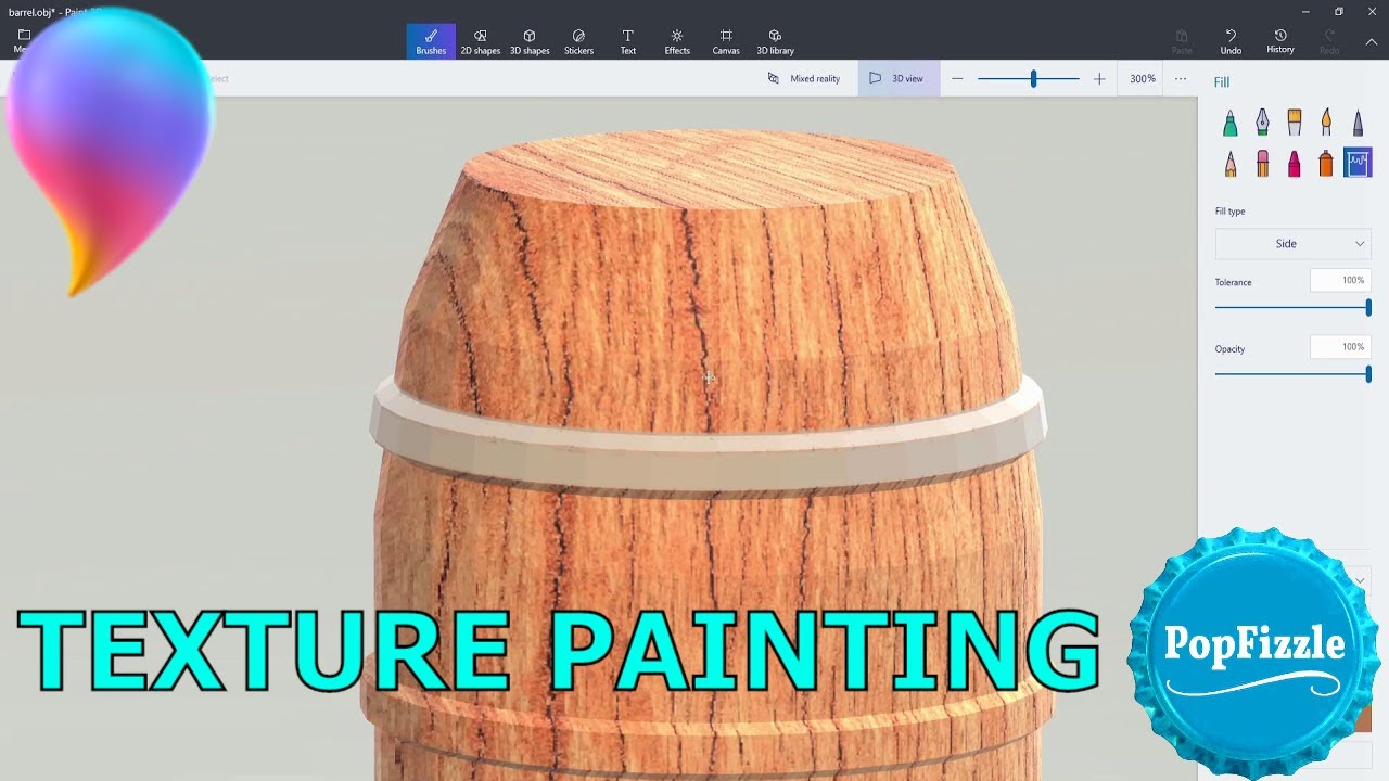 texturing low poly barrel in paint 3d
