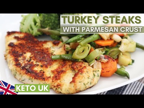 Turkey Steaks with Parmesan Crust: Super easy keto dinner recipe!