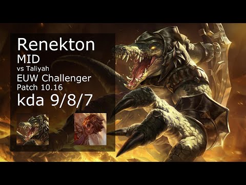 Renekton Mid vs Taliyah - EUW Challenger 9/8/7 Patch 10.16 Gameplay