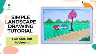 Simple Landscape Drawing Tutorial for Kids and Beginners: Easy House Scenery