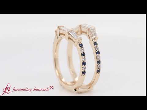 Baguette Diamond Ring Guard With Sapphire In Yellow Gold