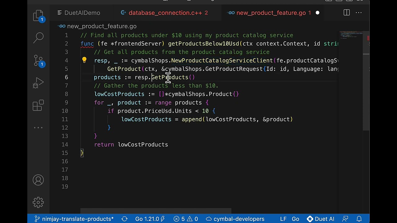 Duet AI in Google Cloud - contexual code generation
