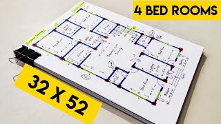 32 x 52 house plan II 32 x 52 ghar ka naksha II 4 bhk house plan design