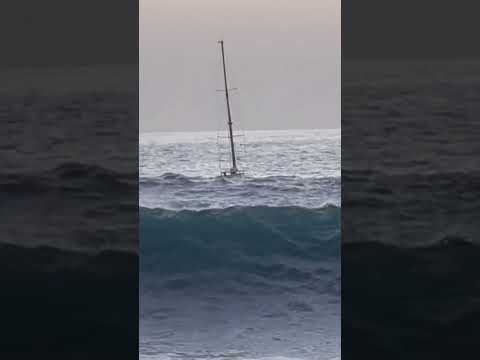 Suddenly big waves surprise a sailing boat in a bay #atlantic #sailing #waves #dangerous