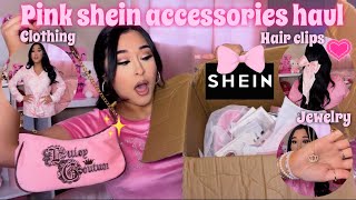 PINK SHEIN COQUETTE ACCESSORIES HAUL | 40+ items (juicy couture, purses, clothing, nails, & jewelry)