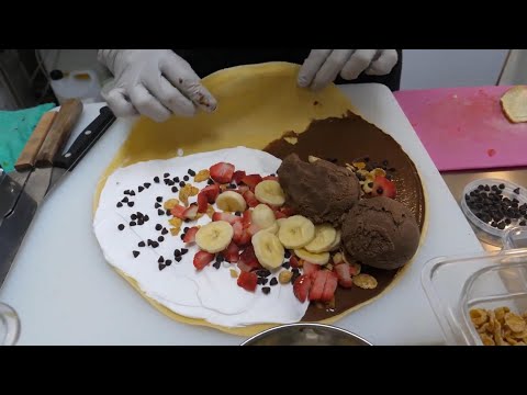 Indulgent Korean Street Crepe with Rich Chocolate Ice Cream and Fruits | Korean Food Vlog