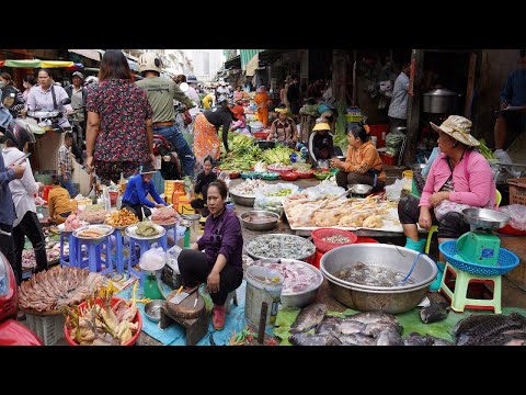 Cambodian Early Morning Fish Market Vs Cambodian Morning Food Market -   Daily Lifestyle of Vendors