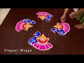 Peacock Rangoli with 11X1 dots | Diya rangoli | Mayil kolam | how to create peacock rangoli