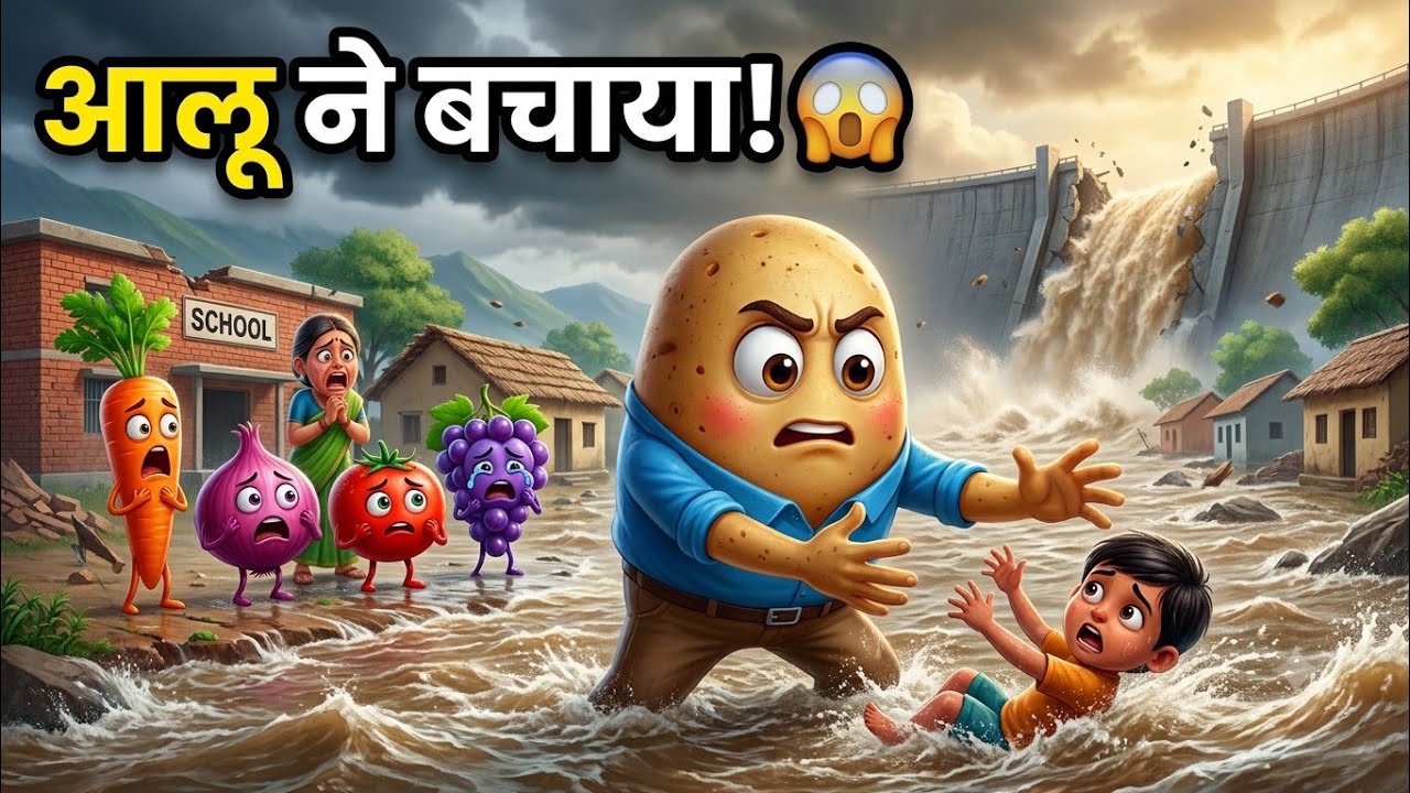 आलू ने बचाया गाँव! 😱 | बाँध टूटा और आई भयंकर बाढ़ | Emotional Hindi Cartoon Story
