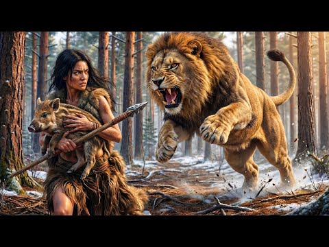 Life 30,000 Years Ago: Early Humans & Wild Boar Ancestors VS The Deadly Giant Cave Lion Ancestors