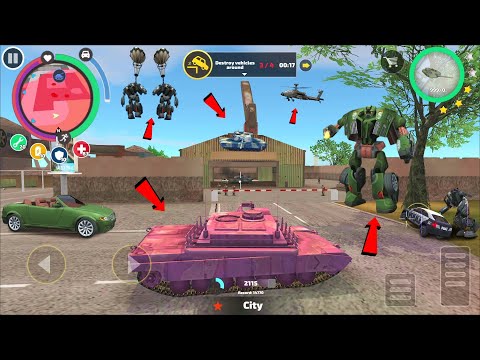 Rope Hero Vice Town (pink tank destroy army khaki tank in army base) rope hero spawn a tank - HD