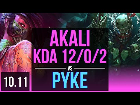 AKALI vs PYKE (MID) | KDA 12/0/2, Triple Kill, 2 early solo kills, Legendary | NA Diamond | v10.11
