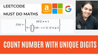 YouTube video '357. Count Numbers with Unique Digits Leetcode Medium Google Microsoft Interview Simple Question'