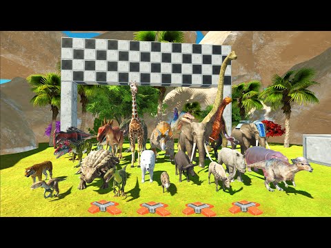 OBSTACLE LAND MINES SPEED RACE DINOSAURS VS ANIMAL EXPERIMENT - Animal Revolt Battle Simulator