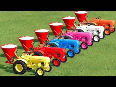 TRANSPORT OF COLORED MINI PORSCHE TRACTORS TO THE FIELD FOR LIME JOBS ! Farming Simulator 22