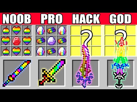 Minecraft Battle: SUPER RAINBOW SWORD CRAFTING CHALLENGE - NOOB vs PRO vs HACKER vs GOD ~ Animation