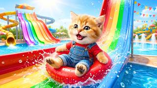 Ginger Kitten Enjoys Water Slides at the Water Park on a Hot 40°C Summer Day! 🐱💦