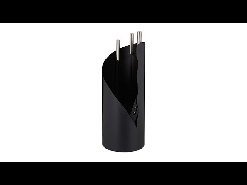 Serviteur de cheminée 4 pièces Noir - Argenté - Métal - Textile - 20 x 55 x 20 cm