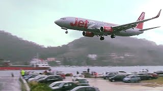 Rain & Storm @ SKIATHOS 😱 BAD WEATHER PLANESPOTTING! Wet Jetblast and Crosswind Landings