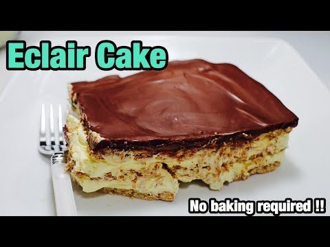 5-Ingredient No-Bake Éclair Cake: Graham Crackers, Pudding & Chocolate Fudge Layered to Perfection