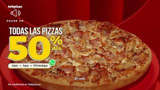 Telepizza Todas las Pizzas al 50% BOOM anuncio