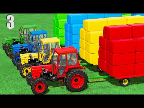 TRANSPORTING & HARVESTING GRASS with SMALL FIAT TRACTORS & COLORED AUTO LOADER! #3 Simulator 22