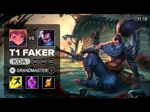 T1 Faker Yasuo Mid vs Zoe - KR Grandmaster Patch 11.15