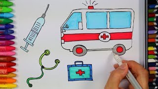 How to Draw Ambulance 🚨  Ambulance Coloring Pag