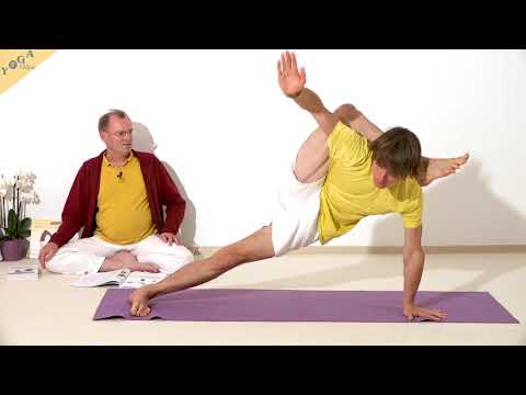 Krishna-Stellung mit Fuß hinter dem Kopf mit beiden Händen am Boden - Yoga Asana Lexikon