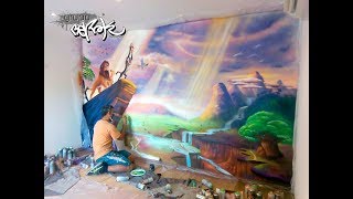 Pintura mural infantil de Rey León