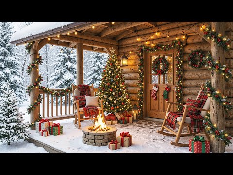 Warm Christmas Ambience in Cozy Winter Porch ❄️ Instrumental Christmas Music 🔥 Fireplace to Relax
