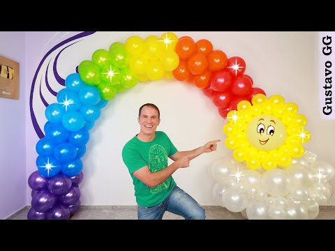 BALLOON ARCH TUTORIAL 🌈 ( rainbow balloon arch ) birthday decoration ideas at home - gustavo gg