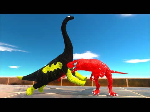 BATMAN BRACHIOSAURUS vs SPIDERMAN T-REX DEATH RUN - Animal Revolt Battle Simulator